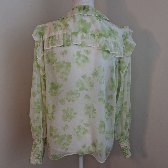 Misa Los Angeles Green Floral Ruffle Blouse Size Medium - Picture 10 of 12